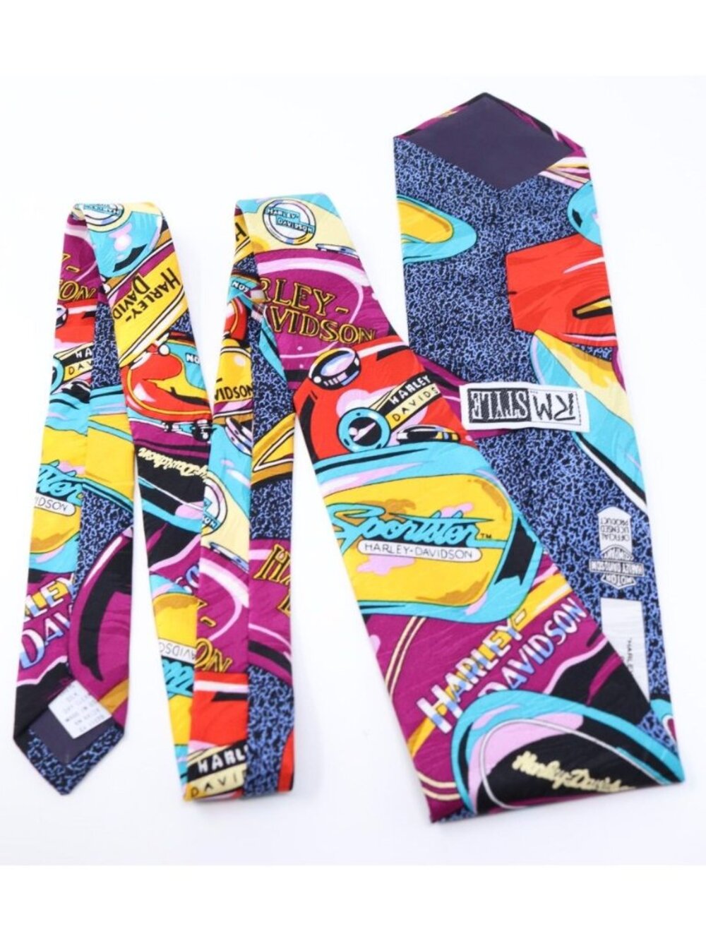 Harley Davidson Pop Art Biker Core Tie Silk Eclectric Grandpa Motorcycle Novelty - Picture 3 of 11